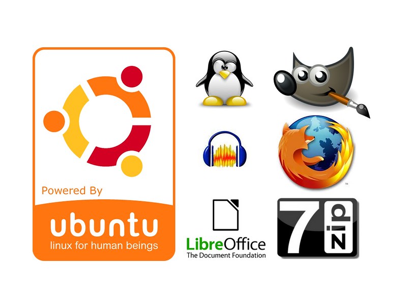 Free and open-source alternatives. The logos from left to right: [Ubuntu](https://ubuntu.com/), [Linux](https://en.wikipedia.org/wiki/Linux), [GIMP](https://www.gimp.org/), [Audacity](https://www.audacityteam.org/), [Firefox](https://www.mozilla.org/en-GB/firefox/new/), [LibreOffice](https://www.libreoffice.org/), [7-zip](https://www.7-zip.org/). Image credit: [**Flikr**](https://www.flickr.com/photos/26887294@N05/6846553672)